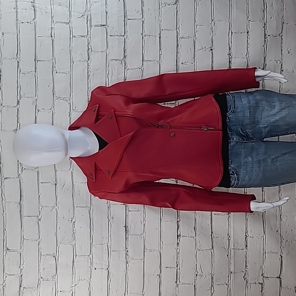 Akris Punto Jackets & Blazers - Akris Punto Asymmetric Zip Fitted Lux Nappa Leather Biker Jacket in Red - NWOT